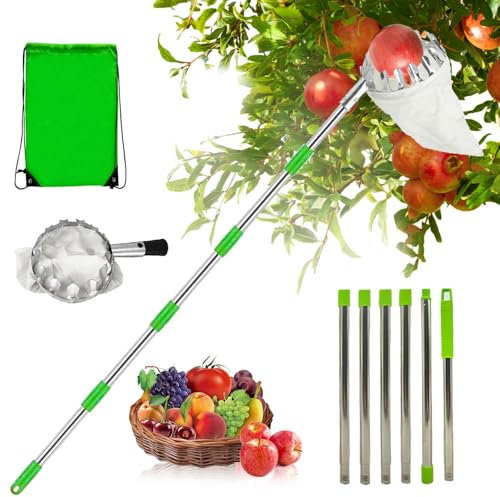 Obstpflücker Diameter 16 cm,2.6m Apfelpflücker,Kirschenpflücker mit Baumwollbeutel,Obstsammler,Obstpflücker für Kirschen,Pflaumenpflücker,Fruit Picker for Reaching Inaccessible Places in Fruit Trees