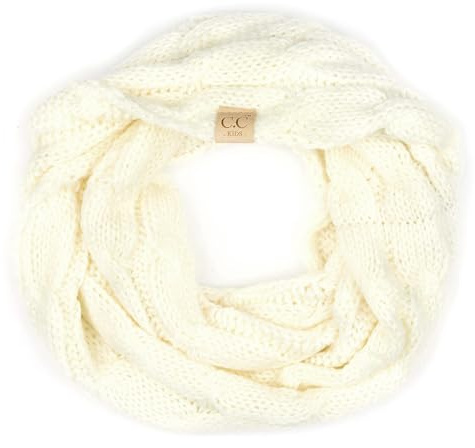 C.C Kids Cable Knit Infinity Scarf For Boys Girls - Comfortable Soft Warm Children Youth Knit Muffler (Ivory)