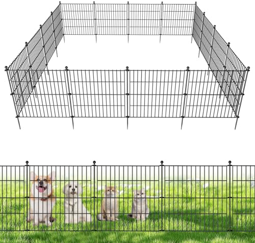 5 Panels No Dig Decorative Outdoor Garden Fence for Yard, 24 in(H) X 10 ft(L) Animal Barrier Fencing Rustproof Metal Wire Panel Border for Dog, Rabbits, and Patio Temporary Ground Stakes