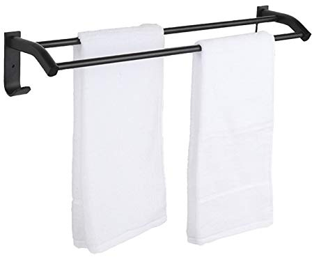 CETEOR Hand Towel Holder,Bathroom Towel Holder, Premium Space Aluminum Double Towel Bar Rail with Hook,BlackWall Mounted Towel Holder for Bathroom and Kitchen(SZ:49cm) (Size : 39cm)