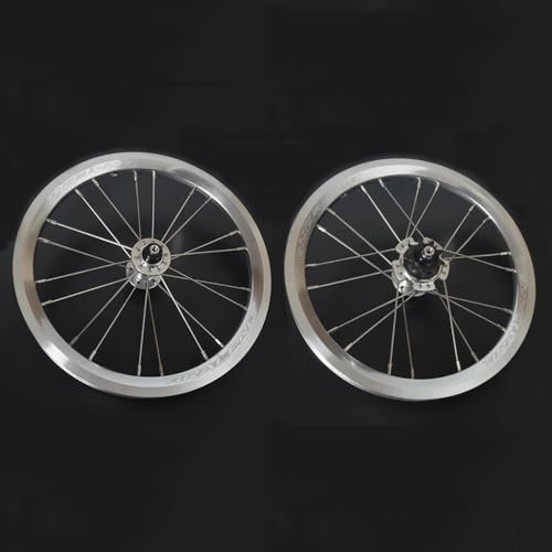 14'' 16'' Single Speed Laufradsatz V Bremse 412 305 Fahrrad Räder Faltrad BMX Laufrad Satz Lagernabe Mit 9T Ritzel Doppelwandige Ultra Light Felgen (Color : Silver, Size : 14inch 412)