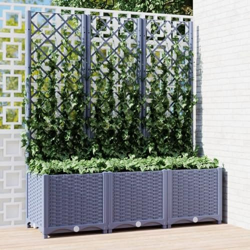 Gecheer Fioriera da Giardino con Graticcio e Traliccio Grigio Scuro 120x40x136cm PP - Grigliato da Esterno con Spalliera Separè, Letto Rialzato