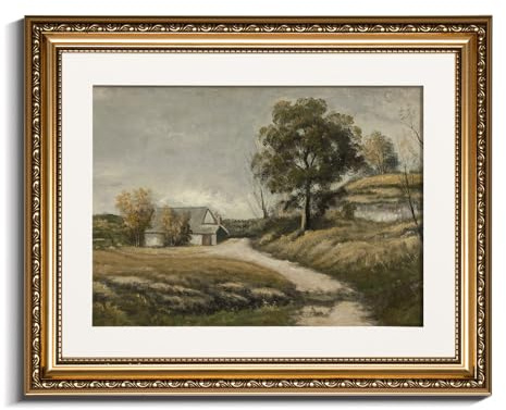 InSimSea Goldene gerahmte Wandkunst, Wohnzimmer, Badezimmer, Vintage-Landschaftsbilder, Wanddekoration, Galerie-Leinwanddruck, Kunst, Heimdekoration, antike Gemälde mit Rahmen, 33 x 40,6 cm