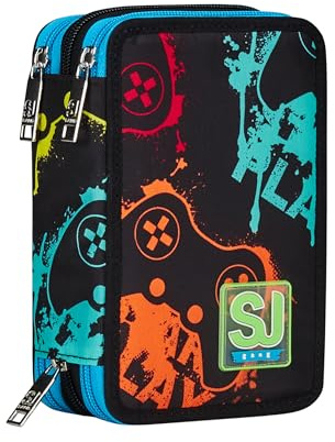 SJ Gang Style Jam Gang Federmäppchen mit 3 Fächern, befülltes Schüleretui, Federtasche für Schreibwaren, mit Stiften, Kugelschreiber; aufklappbar, Mädchen, Jungen, Grundschule, Mehrfarbig
