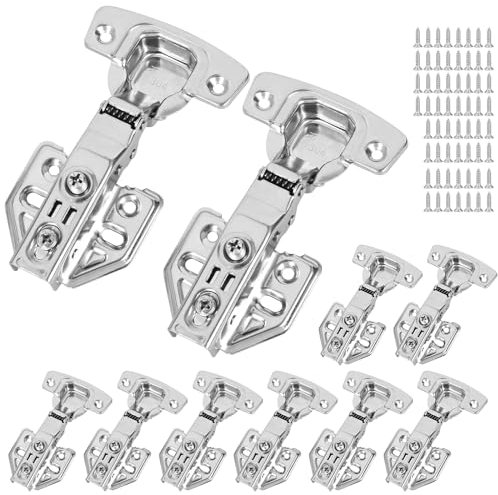 10 Pcs Cabinet Hinge, Soft Close Full Overlay Kitchen Cupboard Hinges 35mm Concealed Kitchen Door Hinge with Screw,Stainless Steel, Hinges for Kitchen Cupboard Doors Wardrobe Hinges