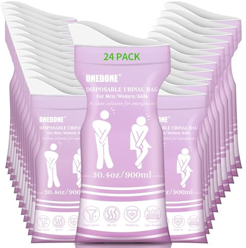 ONEDONE Einweg-Urinbeutel, 6 Stück, 860 ml, Urinbeutel für Reisen, für Männer, Frauen, Kinder, Notfall-Urinbeutel, tragbar, unisex, Urinbeutel, Erbrochenes für Stau, Camping, Wandern, Violett