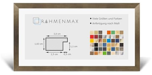 RahmenMax Morena Bilderrahmen Posterrahmen 20x60 cm Bronze Verrostet Optik 60x20 cm mit weisser Rückwand und Antireflex Acrylglas
