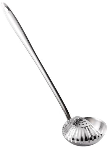Küchen-Schöpfkelle, 2-in-1 Edelstahl Suppenkelle Fettabschöpfer Abschäumer Löffel Sieb-Servierlöffel Schöpflöffel für Servieren von Suppe, Eintopf, Fleisch, Gemüse (Silber)