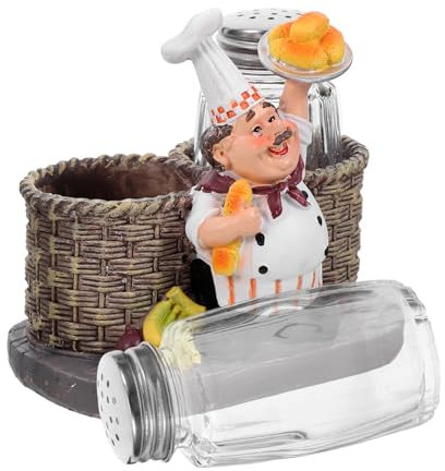 Ciieeo Small Spice Jars Chef Figurine Double Can Salt and Pepper Shaker European Decorative Art Seasoning Holder