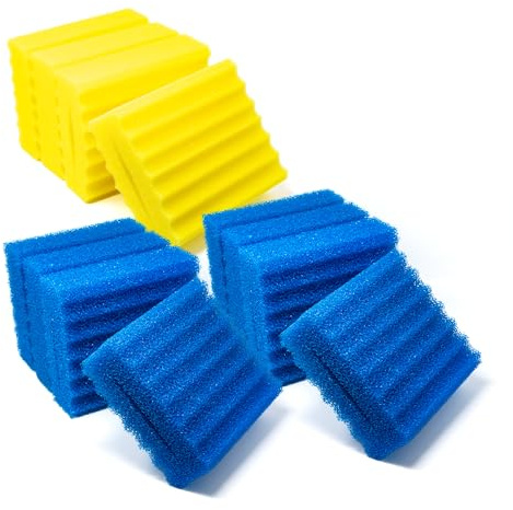 VIALIA Filterschwämme Ersatzteil Set für Kammerfilter CBF-350C, 12-teilig | Filtermatten Set 8x blau & 4x gelb, 22,5x20x8,5cm, Hoher Wasserdurchlauf für kristallklares Teichwasser