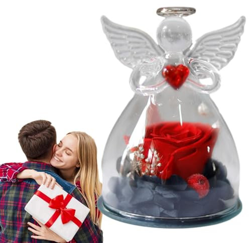 Engel Gifft - Glas Schutzengel Figur Konservierte Blume | Blume im Glas Engel Figuren, Romantische Blume Gifft Für Thanksgiving, Hochzeit, Weihnachten, Jubiläum