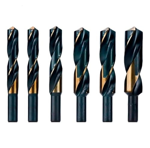 Juego de 7 brocas helicoidales de acero de alta velocidad con vástago reducido, vástago recto de 14 mm, diámetro de 14, 16, 18, 20, 22 y 25 mm, brocas de metal negras y doradas