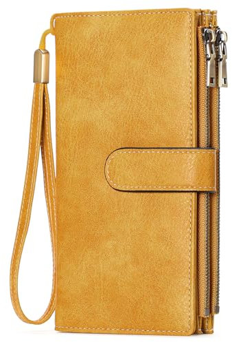 GOIACII Geldbörse für Damen, RFID-blockierend, großes Fassungsvermögen, lange Damen-Geldbörse mit abnehmbarer Handschlaufe, mehrere Kartenfächer, Reißverschluss, Münzgeldbörse, Leder, Damengeldbörsen