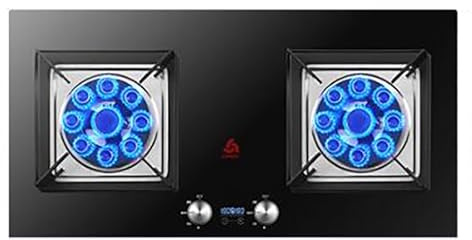 Cuisiniere Gaz Double 5.2KW - Verre Trempé Poele A Gaz, Cuisinières À Gaz De Table Et Encastrées, Cuisinière À Gaz À Synchronisation Intelligente Bilatérale De 180 Minutes(LPG)