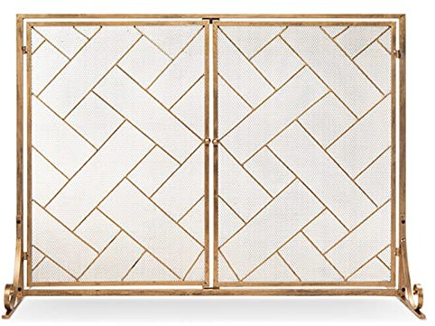 Griglia pieghevole in metallo per camino, con doppie porte, extra larga, 103 cm, in ferro battuto, parascintille per caminetti a carbone/forno a legna