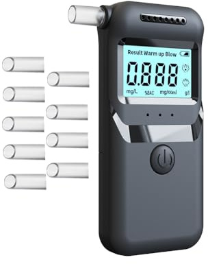 MIOLOE Tragbarer Alkoholtester, professioneller hochpräziser Alkoholtester mit 10 Mundstücken Persönliche Alkoholtester mit LCD-Digitalanzeige für Zuhause, Camping, Party (Schwarz)