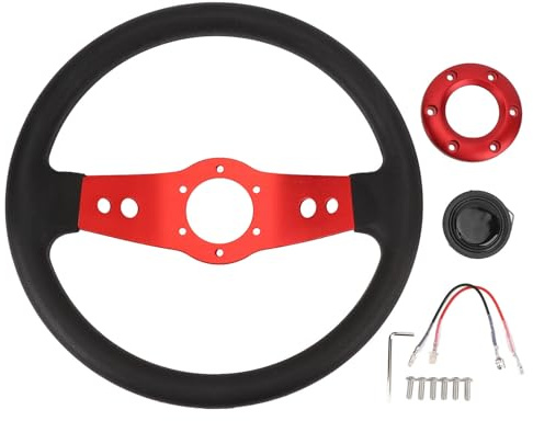Volante per Auto 13 Pollici Volante Sportivo PU Look Elegante Resistente Agli Urti Presa Migliorata Facile Installazione Volante per Veicolo (rosso)