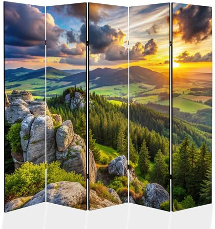 Inramat koncept – Paravent rumsavdelare trä 225 x 172 cm, 5 delar på båda sidor, insynsskydd