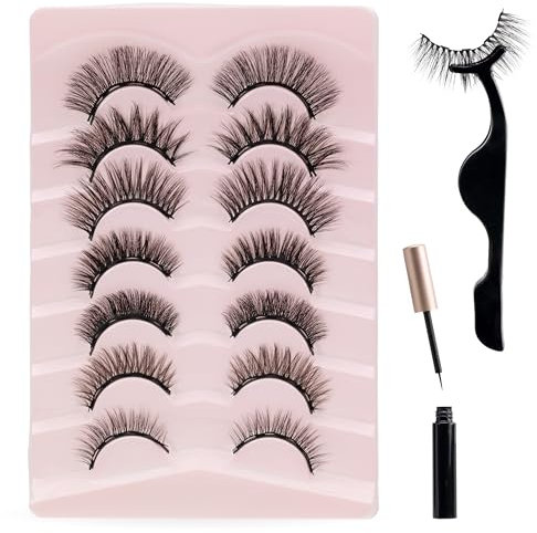 RG!ESSE Ciglia Finte 3D in Fibra Sintetica - Naturali e Morbide - Facili da Applicare - 7 Paia - Effetto Voluminoso - Per Trucco Quotidiano e Occasioni Speciali