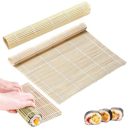 Fizzix 2 PCS Bamboo Sushi Mat Set, Traditional Rolling Mats for Perfect Sushi Rolls, Sushi Making Kit