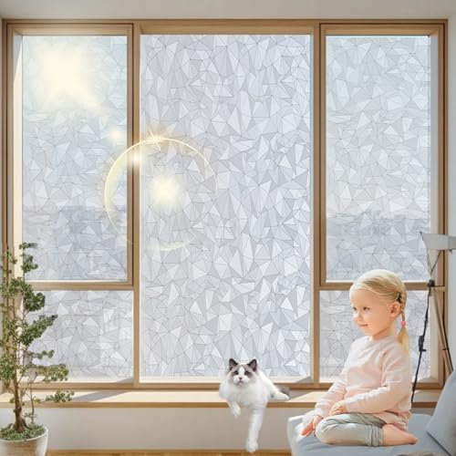 Sichtschutzfolie Fenster 65 x 150 cm, Privatsphäre, Uv-Schutz, Sonnenschutz, Gegen Hitze, Haftend Ohne Klebstoff, Tönungsfolie Fenster Verspiegelte, Polygon