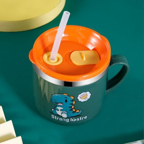 ZYWUOY Gobelet en acier inoxydable pour enfants de 250 ml avec paille et échelle de mesure pour plus de commodité (vert)