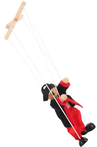 ifundom Piraten Marionettenpuppe Aus Holz Handgeführte Puppenfigur Für Kinder Und Erwachsene Schwarze Holzmarionette Für Puppentheater Und Interaktives Spiel