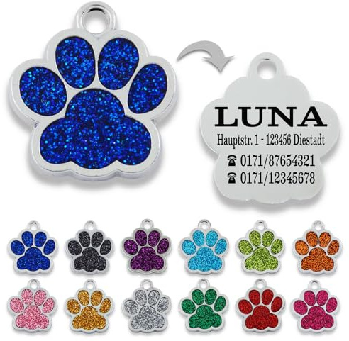 Ibera gifts - Hundemarke mit Gravur und personalisierte Hundemarke in Pfotenform, perfekt für kleine bis mittelgroße Haustiere (Blau)
