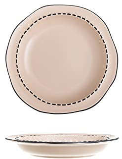 Juego de 2 Platos Llanos de cerámica Irregulares de 20 cm con diseño de líneas punteadas Negras, Color Rosa Claro