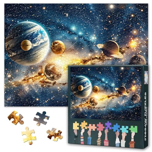 Jigsaw Puzzles 1000 Pieces for Adults Planets in Solar System Puzzles for Adults Home Wall Decoration Challenging Puzzle Suitable for Game Nights Adolescent Family Toy Finished Size: 70x50cm