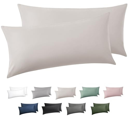 BEDSURE Kissenbezug 40x80 2er Set - 100% Baumwolle Kopfkissenbezug Beige | Kopfkissenbezug 40 x 80 mit Reißverschluss, Kissenhülle Weich Sicher Atmungsaktiv, Hautfreundlicher Komfort, OEKO-TEX Cert.
