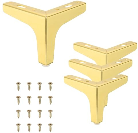 PATIKIL 10cm / 4 Inch Metal Furniture Legs, 4 Pcs Modern Triangle Furniture Feet Couch Legs DIY Replacement for Table Chair Cabinet Cupboard Sofa, Gold