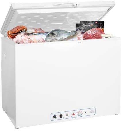 SMETA Gas Freestanding Chest Freezer, 2 Way Fridge 240V/Propane for Campervan, Caravan, Garage, Motorhome, 191L, -12°C-0°C White with Lock