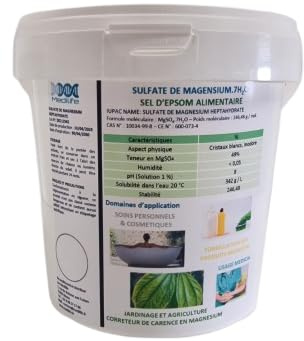 10 kg Sel d'Epsom Alimentaire, Sulfate de Magnésium 7H2O, Pour Soins Personnels, Jardinage et Usage Ménager