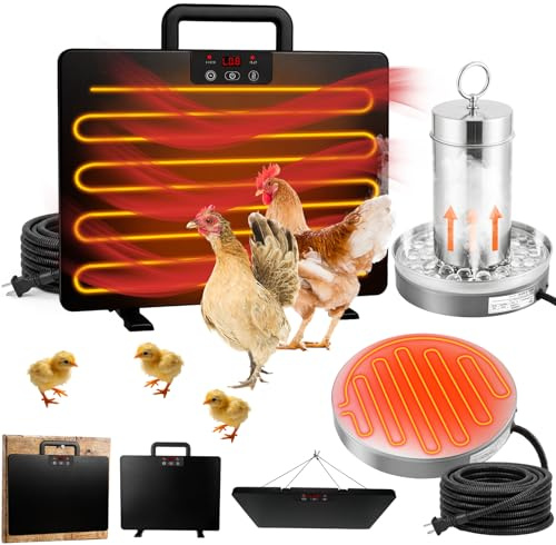 200W Einstellbare Temperatur Hühnerstall Heizung + 120W Huhn Warmwasserbereiter mit Thermostat, Heizung für Huhn Kätzchen Haustier im Winter und verhindern das Einfrieren von Wasser in Metall- oder