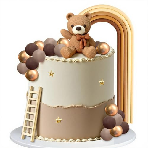 Tortendeko Bär, 18 Stück Kuchendeko Geburtstag Kinder, Teddybär Cake Topper Braun Kuchen Deko Niedlich Torten Deko für Jungen Mädchen Kinder Geburtstag Party Zubehör (Dunkelbrauner)