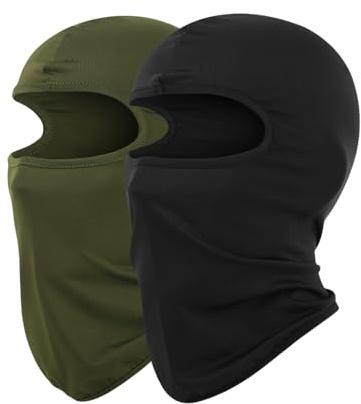 JiaYouLC 2 Pack Kids Lightweight Balaclava Childs Thin Helmet Liner Ski Face Mask for Skiing Cycling Fishing (UK, Alpha, One Size, Black + Green)