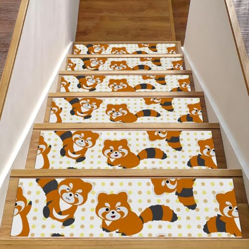 RODAILYCAY Gradini per scale in legno, simpatici procioni, confezione da 15 tappeti antiscivolo per scale, tappetini per interni, lavabili in lavatrice, per bambini, anziani e animali domestici