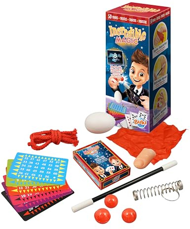 BUKI 6065 - Zauberkasten – Incredible - Zauberset für Kinder ab 7 Jahren – 50 magische Tricks mit Zubehör & Online-Videos – Lernset für Zaubershow mit Würfelexplosion, Münzentrick & Kartentricks