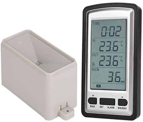Culnflun Kabelloser Regenmesser, digitaler kabelloser Regenmesser, Wetterstation mit RCC Regenwetterstation, Messgerät, Temperaturrekorder, Zeitkalender, LCD-Display