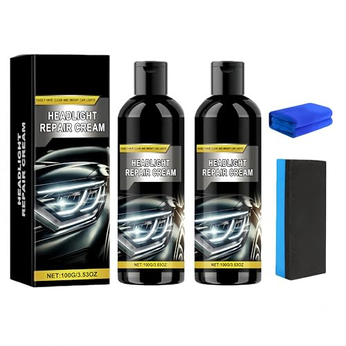 Crema Reparadora de Faros,Kit de Limpieza y Pulido de Faros de Coche,Repara el amarilleo y los arañazos en los faros,Apto para Todo Tipo de Vehículos para unos Faros Más Brillantes y Claros (2Piezas)