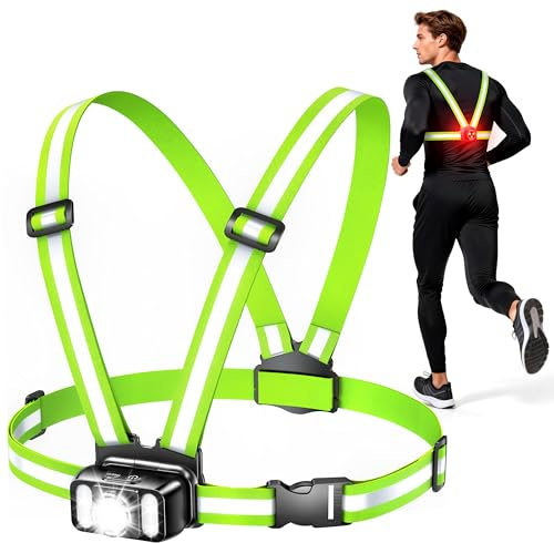 Mohard 550LM Luce Running con Luci Posteriore, 7+2 Modalità Luce Corsa Notturna Riflettente 360°, 45° Regolabile Gilet Catarifrangente Ricaricabile per Corridori/Ciclismo/Escursionismo, Durata 4-25Ore