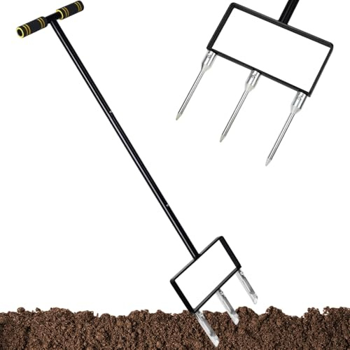 Aeratore per prato a 3 punte in acciaio, aeratore manuale con nucleo, impugnatura comoda, 43 pollici, resistente, per, terreno, aerazione, giardino, cortile