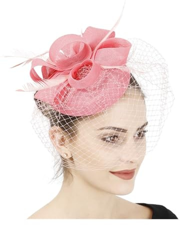 Bröllopshatt Kvinnor Fascinator Imitation Sinamay Fjäder Tea Party Pillbox Blomma Modisteria Kyrka Cocktail Huvudbonad För Kvinnor (Pink)