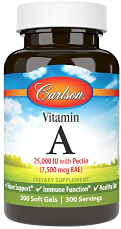 Carlson - Vitamin A, 25000 IU (7500 mcg RAE) with Pectin, Vision Health, Helps Night Vision, Skin Health, 300 Softgels