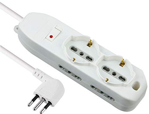 Electraline 62047 Multipresa 6 Posti, 2 Polivalenti, 4 Bivalenti 10/16A, Cavo 2 m, Spina Piccola 10A, Bianco