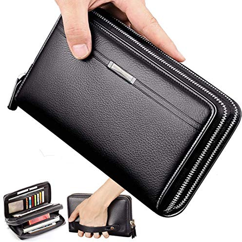 Mens Clutch Wallet Purse Large Long Travel Business Hand Bag Phone Card Holder Case Gift for Father Son Husband Boyfriend