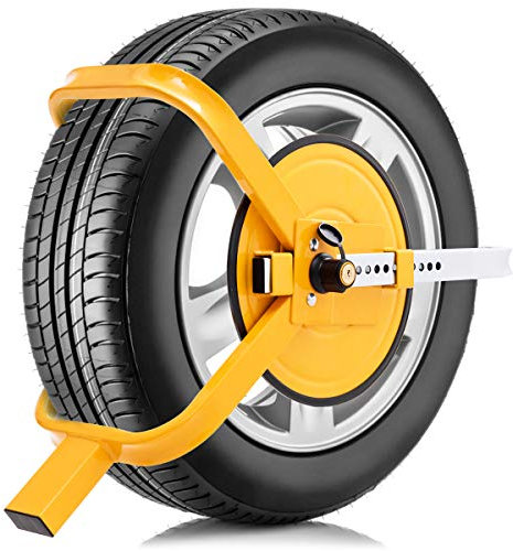 GOPLUS Sabot Bloque Roue Voiture Antivol Roue en Acier Robuste avec Grande Ventouse et Deux Serrures Double Protection Antidémarrage pour Pneux de 13-15 Pouces Diamètre Moins de 220MM