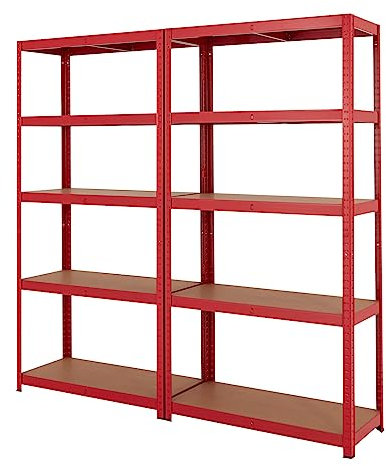 BiGDUG Garage Shelving Units 2 Bay - 175kg per shelf (875kg per bay) - 178x90x40 cm - 5 Tier Storage Shelves - Red - Shed Shelving