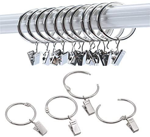 Kclongvs 40 Pack Openable Curtain Rings with Clips Metal Hangers Ring, Drapery Clips Hooks, Decorative Curtain Rod Clips Hangers 1.5 Inch Interior Diameter Eyelets(Silver,1.5)